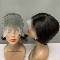 Perruque en cheveux humains coupe pixie pour femmes, perruque à dentelle transparente 13x4, perruque frontale courte et droite ombrée brune, 6 couleurs en stock
