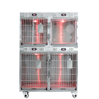 Équipement vétérinaire, cage d'hôpital pour animaux de compagnie en acier inoxydable avec chambre à oxygène, lumière de thérapie infrarouge pour la récupération des chiens et des chats