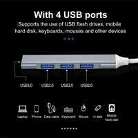 Hub USB 3.0/2.0 Tipe-C 4 Port, Adaptor Multiport USB-C Aluminium Hub Data 5Gbps untuk Laptop U Disk Mouse
