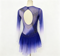 Robe de patinage artistique à manches longues dégradé violet-bleu, jupe à dos ouvert ovale large pour filles adultes, compétition et performance