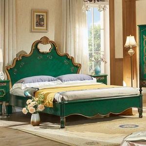 Cama King/Queen Size Tapizada en Madera Maciza Estilo Americano Vintage Verde 1.8m/1.5m Muebles de Dormitorio - Product Image 6