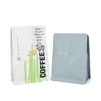 Sachet de café personnalisé en gros, bleu mat, à fond plat, avec huit soudures latérales, pour grains de café torréfiés