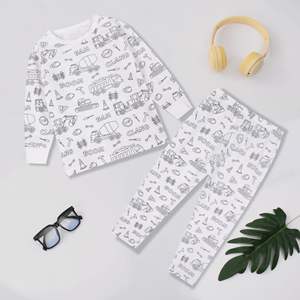 Unisex Kinder Pyjama Set Großhandel Weihnachten DIY Cartoon Graffiti Mädchen Pjs Winter Baumwolle Marker Färbung Zeichnung für Kinder - Product Image 1