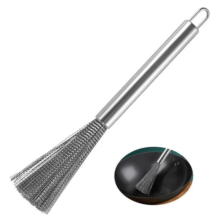 Long Handle Cookware Scrubber Brush Stainless Steel Pot Brush Dish Cleaning brush