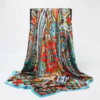 Foulard en Satin de Soie à Imprimé Floral 90x90cm Design Personnalisé en Satin Marque de Luxe Foulards Musulmans pour Femmes Hijab