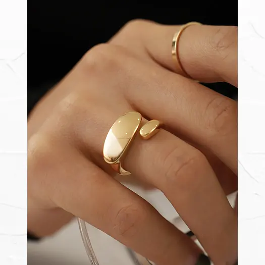Irregular Circle Gold Plated Rings Shiny Plain Geometric Rings for Women French Minimalist Stacking Adjustable Ring Trendy 2021