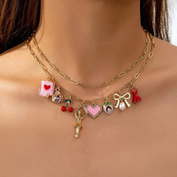 Collier de vacances d'été pour femmes avec pendentifs multiples Ballet Girl Cherry Bowknot Heart Necklace Women Fashion Jewelry