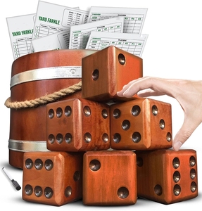 Juegos al aire libre de patio dados grandes de madera Jumbo Yardzee <span class=keywords><strong>Farkle</strong></span> 6 piezas juegos de dados gigantes con cubo de madera y tarjetas de puntuación - Product Image 6