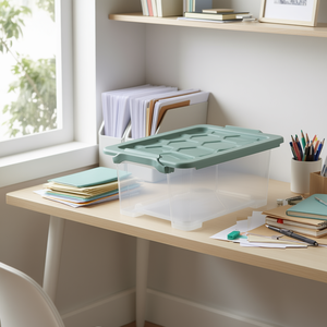 Caja de almacenamiento Evo Safe, paquete de 5, transparente con tapa verde para organización de documentos en papel - Product Image 3