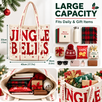 Sac fourre-tout en toile grande capacité à fond large, imprimé clochettes rouges JC BASIC, avec logo personnalisé, idéal pour les fêtes de fin d'année et la promotion.