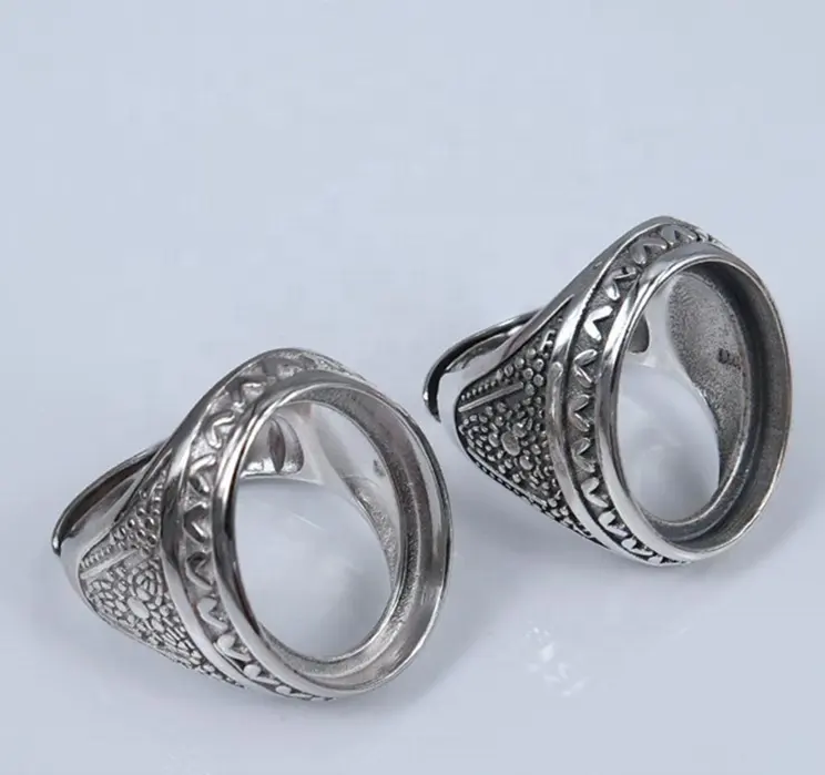 Vente en gros de bijoux anciens en argent sterling 925 bague vierge pour homme dinde pour incrustation de pierres précieuses