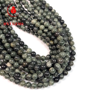 प्राकृतिक गोल मोती हरी लकड़ी जैस्पर 10 मिमी थोक पत्थर के मोती - Product Image 2