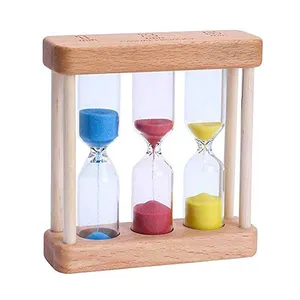 Factory wholesale classic design desktop clock 3 in 1 wood tea sand timer 1 3 5 7 minute for tea maker