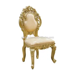 Luxurious gilded carved dining chair solid wood leather set