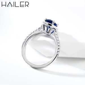 Anillos de alta calidad de zafiro azul ovalado para mujer Anillos de diamantes de piedras preciosas cultivadas en laboratorio Anillo de plata esterlina real - Product Image 4