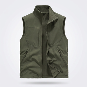 Gilet sans manches en softshell vert armée pour homme, col montant, fermeture éclair sur le devant, vêtement décontracté pour toutes les saisons - Product Image 3