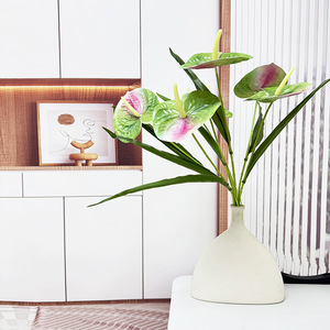 Usine de fleurs artificielles Meiyu Craft, Anthurium rouge simulé, fleurs artificielles en soie, impression 3D, décoration de la maison, accessoires de mariage - Product Image 3