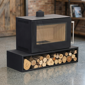 Chimenea <span class=keywords><strong>de</strong></span> <span class=keywords><strong>leña</strong></span> <span class=keywords><strong>de</strong></span> acero <span class=keywords><strong>de</strong></span> vista completa tipo inserto con compartimento inferior <span class=keywords><strong>de</strong></span> almacenamiento <span class=keywords><strong>de</strong></span> <span class=keywords><strong>leña</strong></span> para uso en vestíbulos <span class=keywords><strong>de</strong></span> hotel - Product Image 1