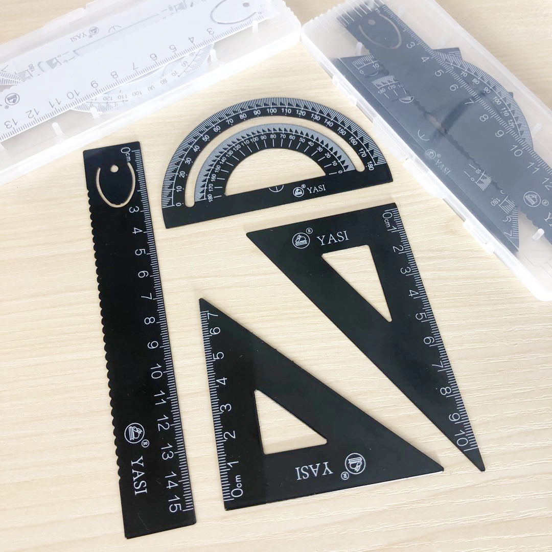 Commerci all'ingrosso 4 pz/set di Scuola Cancelleria Geometrica Matematica Strumenti di Scala Goniometro Triangolo Governanti Insegnamento Righello Set