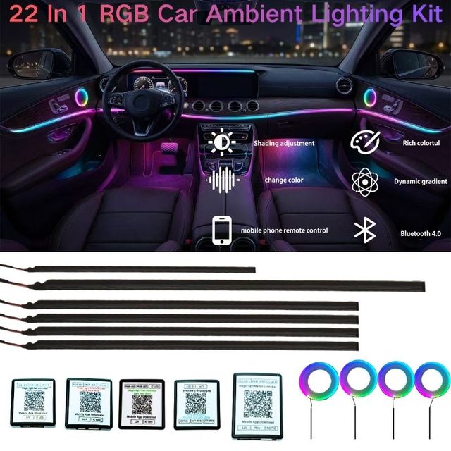 Smart Bluetooth APP Controller Box Car Ambient Light Kit RGB LED Strip 12V Music Sync Control Box Replacement Ambient Light