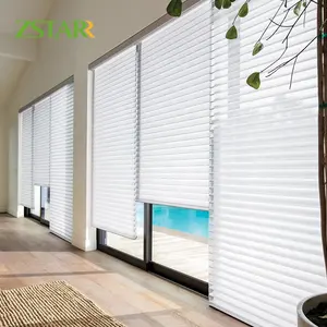 ZSTARR Electric Curtain Blinds Motorized Shangrila Striped Sheer Blinds Cordless Automatic Blinds