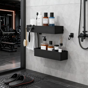 Moderno Escurridor de Platos de Metal Inoxidable de Doble Nivel, Multifuncional, Ahorra Espacio, Montado en la Pared, con Ganchos Autoadhesivos, Estantes para <span class=keywords><strong>Ducha</strong></span> - Product Image 2