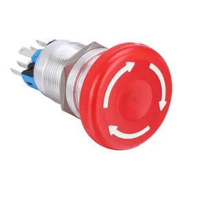 22mm Plastic Mushroom Head Emergency Stop Push Button Witch 1NO1NC/2NO2NC Ring-Illuminated Safety E-stop Push Button Switch