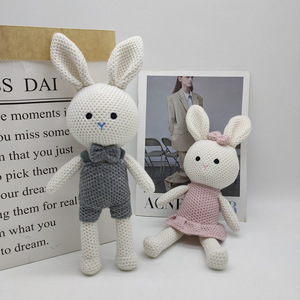 KIVA marka el yapımı Polyester tığ tavşan peluş oyuncak Amigurumi Bunny bebek çift Bunny hediye el yapımı oyuncaklar - Product Image 5