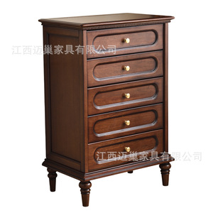 Commode à cinq tiroirs de style vintage, armoire de rangement en bois massif, commode de chambre à coucher, design rétro américain - Product Image 5