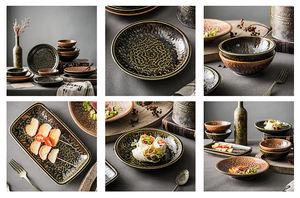 Ensemble de vaisselle colorée rétro au four rouge ensemble d'<span class=keywords><strong>assiettes</strong></span> et de bols en céramique de <span class=keywords><strong>porcelaine</strong></span> plats et <span class=keywords><strong>assiettes</strong></span> pour la décoration de mariage - Product Image 6