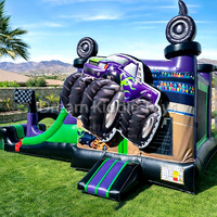 Structure gonflable commerciale avec toboggan Monster Truck Combo pour location de fêtes en extérieur