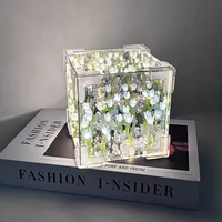 Décoration de chambre créative, lampe de nuit à miroir tulipe infini, lampe florale DIY faite à la main, lampe florale carrée magique artificielle en forme de tulipe