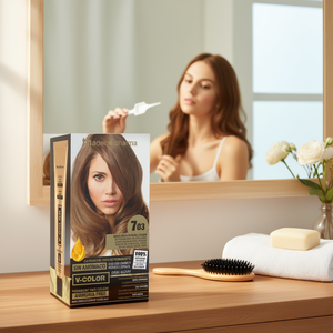 Tinte Permanente para el Cabello Thader Pharma V-Color 703 Rubio Medio Dorado Natural Sin Amoníaco Con Líquido Dorado y Aceites Florales - Product Image 3