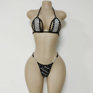 Áo tắm bikini dây xích bạc nylon tùy chỉnh, trang phục khiêu vũ gợi cảm, đồ diễn thoát y, quần lót dây đính đá cho phụ nữ quyến rũ, khiêu vũ ballroom - Product Image 6