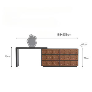 Coiffeuse de style Wabi-Sabi <span class=keywords><strong>avec</strong></span> <span class=keywords><strong>commode</strong></span> intégrée, table de maquillage en bois massif, style crème français d'angle - Product Image 6