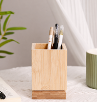 Porte-stylos carré en bambou, organiseur de bureau en bois massif, personnalisable (matériaux et logo)