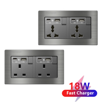 Interrupteurs muraux universels en alliage d'aluminium gris brossé Uk Malta Prises avec chargeur rapide USB de type C Panneau d'interrupteurs électriques