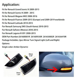 Clignotants dynamiques à LED pour rétroviseurs latéraux Renault Megane <span class=keywords><strong>3</strong></span> MK3 Fluence <span class=keywords><strong>Scenic</strong></span> Laguna III, feux de signalisation séquentiels - Product Image 6