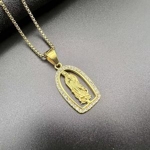 สร้อยคอจี้พระแม่มารีชุบทองสแตนเลสประดับเพชรเทียมสำหรับเป็นของขวัญ - Product Image 1