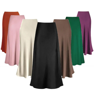 Falda Larga Elegante de Satén Suave para Mujer, Cintura Alta, Moda de Verano, Falda Midi para Oficina - Product Image 1