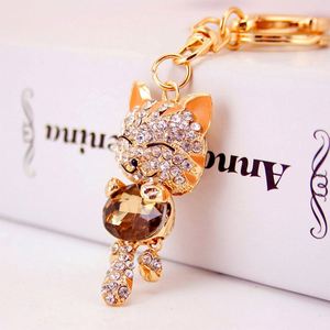 Porte-clés populaire petit et mignon en forme de chat porte-bonheur avec pendentif chat en strass et diamants de cristal pour téléphone et sac - Product Image 3