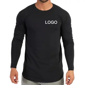 Logotipo personalizado Sublimação Impressão Homens Fitness Respirável Seco Fit Quick-secagem T-shirt 100% Poliéster T Shirt Homens Manga Longa T Shirt