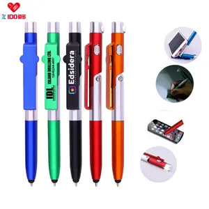 Miglior regalo 5-in-1 luce porta telefono penne Logo personalizzato novità Business promozionale arancione penna a sfera 1.0mm Hot Pen