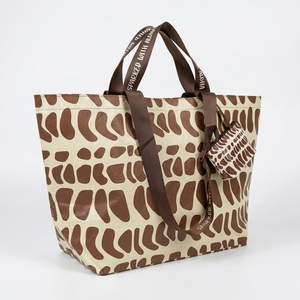 Ensemble de sacs tissés en PP avec impression de logo personnalisé, poignée en sangle de marque, grand sac de plage avec petite pochette zippée, pochette cadeau premium, 2 pièces - Product Image 1