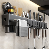 Support mural multifonctionnel NFS sans perçage en métal à ventouse pour baguettes, couteaux et serviettes – Rangement de cuisine