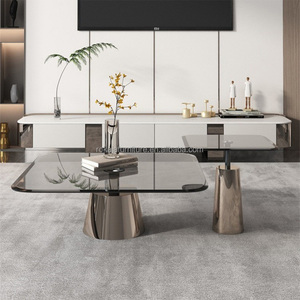 โต๊ะ<span class=keywords><strong>กาแฟ</strong></span>ด้านข้างทำจากแก้วใสโต๊ะกาแฟสแตนเลสสตีลสีเงินตั้งโต๊ะตรงกลางโต๊ะวิลล่าห้องนั่งเล่นทรงกลม - Product Image 3