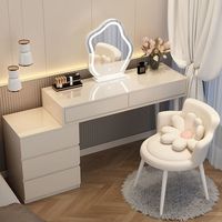 Table de maquillage moderne éclairée en bois et métal style Wabi-Sabi avec rangement intégré et bureau pour chambre à coucher