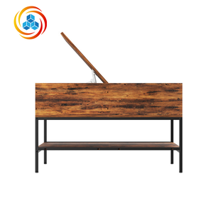 Flip-Top Farmhouse <b>Coffee</b> <b>Table</b> Storage Dark <b>Walnut</b> Black Metal 31.5" Lift-Top W/Hidden Compartment Eco-Friendly Easy Assembly - Product Image 2
