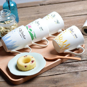 ชุดแก้วเซรามิกสไตล์เรียบง่าย 4 ใบ พร้อมหูจับลายดอกไม้ สำหรับชา กาแฟ ของขวัญสำหรับสำนักงาน - Product Image 1