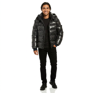 Veste en duvet pour hommes manteaux en duvet de canard personnalisés de haute qualité veste d'hiver noire à capuche épaisse et chaude - Product Image 1